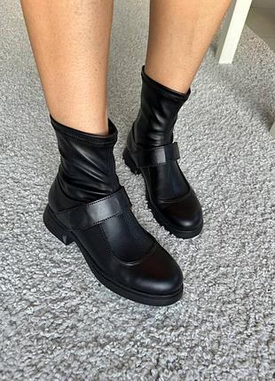 Ботинки ботинки на байке женские кожа черные