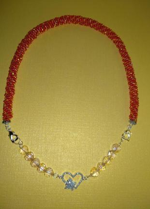 Колье красное оранжевое сердечко ❤️ застежка сердце