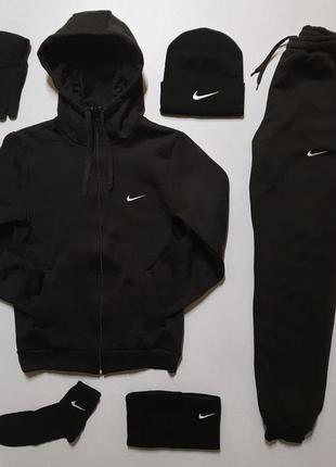 5 в 1 спортивний костюм чоловічий nike утеплений, шапка, бафф, рукавички, шкарпетки