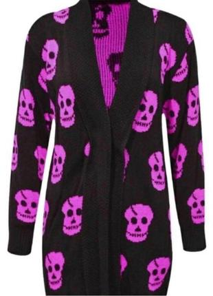 Кардиган свитер черепами оверсайз неформальная одежда нефор