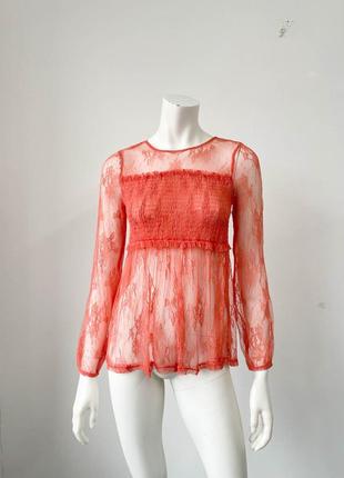 Коралово-рожевий мереживний топ напівпрозорий primark розмір m