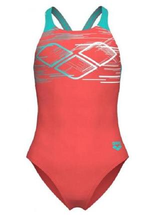 Купальник для дівчат arena pastime swimsuit v back моркв'яний, бірюзовий, білий діт 140 см