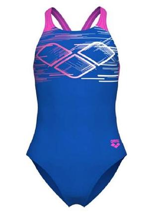 Купальник для дівчат arena pastime swimsuit v back синій, рожевий, бірюзовий діт 116 см