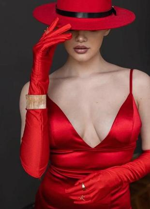 Винтажные красные сатин перчатки выше локтя для фотосессии/образа/костпля/корпоратива