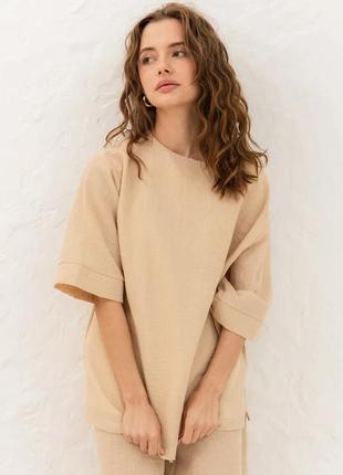 Жіноча футболка прямого та вільного фасону тканина льон-жатка розміри: 42 - 527 фото