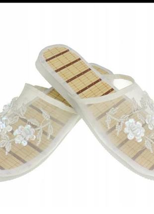 Жіночі тапочки сіточка устілка бамбукова соломка
