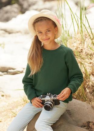 Детский свитшот на тонком флисе реглан classic raglan sweat kids унисекс темно-зеленый, 3-4