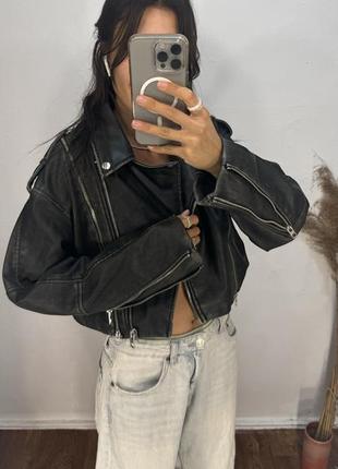 Косуха zara оверсайз кожаная куртка