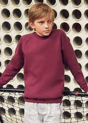 Детский свитшот на тонком флисе реглан classic raglan sweat kids унисекс бордовый, 3-4