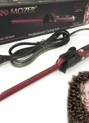 Професійна конусна плойка для завивання волосся афро кучерів із затискачем афрокудрі mozer mz-6629 pro червона