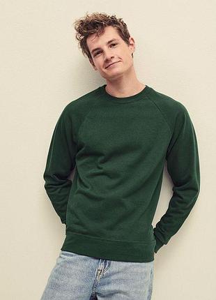 Мужской свитшот fruit of the loom тонкий lightweight raglan sweat без флиса реглан свитер темно-зеленый, s