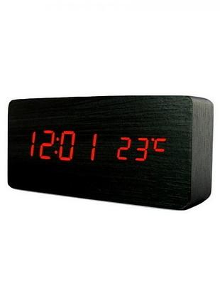 Часы led электронные  wooden clock vst-862 черные с красной подсветкой