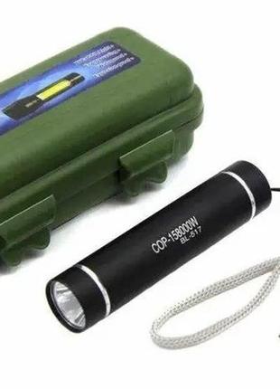 Ручной яркий аккумуляторный миниатюрный фонарик зарядка через usb bailong bl 517 черный