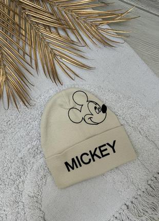 Демісезонні двошарові шапки рубчик із mickey  розмір 48-52 см