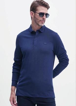 Поло мужское lacoste paris polo с длинным рукавом 14046 indigo l