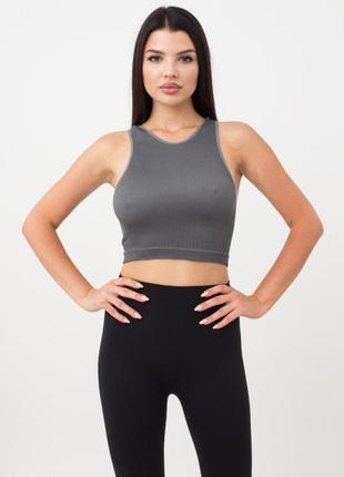 Топ жіночій безшовний на широких бретелях в рубчик giulia halter top rib світло-сірий s/m