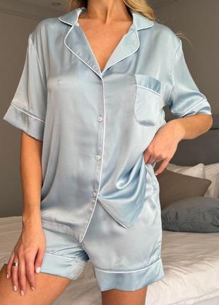 Піжама жіноча шорти+сорочка l блакитний4 фото