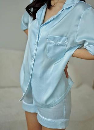 Піжама жіноча шорти+сорочка l блакитний3 фото
