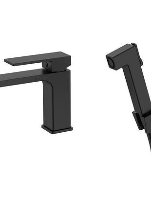 Смеситель для раковины qtap gemini (с гигиеническим душем) qtgem272blm45690 black matt