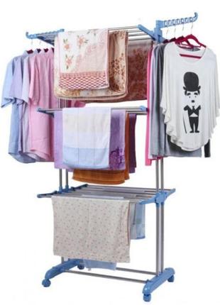 Багатоярусна сушарка для білизни, речей, одягу garment rack with wheels складана2 фото