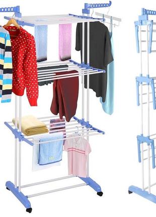 Багатоярусна сушарка для білизни, речей, одягу garment rack with wheels складана8 фото