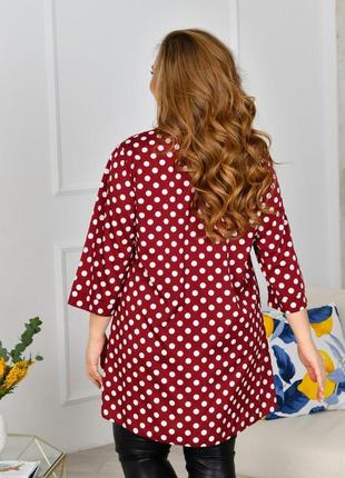 Вільна блуза - туніка на гудзиках в горошок, колір марсала4 фото