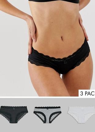 Набор из 3х штук коттоновых, хлопковых, хлопковых трусиков new look черные, белые, серые