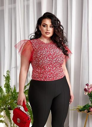 Блузка.  модель-7310  розміри 46-48,50-52,54-56,58-60 кольори-червоний,зелений (квіти білі)
