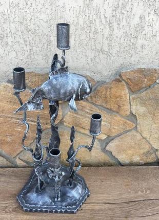Кованый подсвечник «морское дно» ручной работы выполненный в стиле подводной жизни