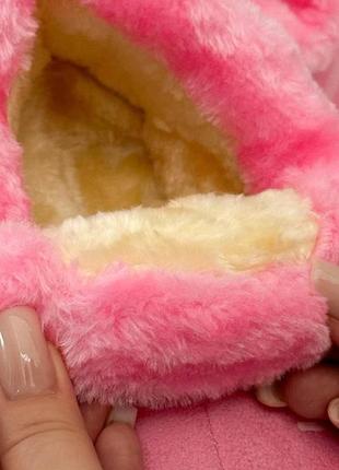 Тапочки домашні чуні хутряні дитячі закриті lukline рожеві теплі високі для дівчинки хутря...