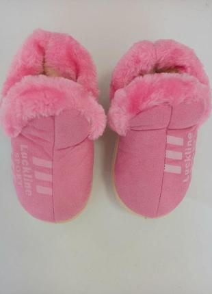 Тапочки домашні чуні хутряні дитячі закриті lukline рожеві теплі високі для дівчинки хутря...