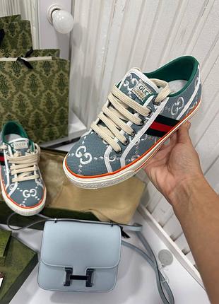 Кросівки в стилі gucci бірюза