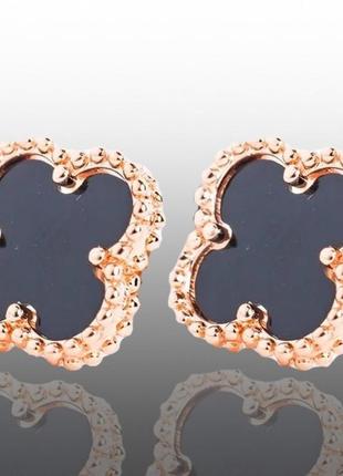 Серьги с черным клевером из медицинского золота stainless steel, xuping позолота