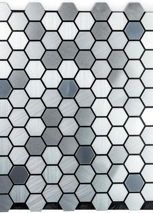 Самоклеющаяся алюминиевая плитка серебряная мозаика з зеркальными вставками 300х300х3мм sw-00001928 (d)