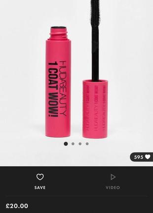 Huda beauty 1 coat wow! туш для вій extra volumizing and lifting