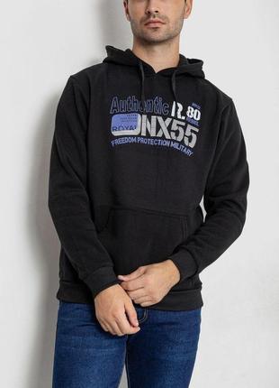 Худі чоловічий на флісі з капюшоном, колір чорний, 244r2196