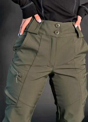 Жіночі тактичні штани софтшелл на флісі олива 42-52 рр