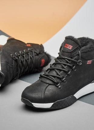Стильные зимние черные мужские ботинки-хайтопы кожаные с мехом, натуральная кожа, мужская обувь на зиму