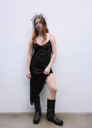 Асимметричное черное кружевное платье женская zara new