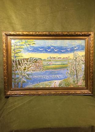 Картина в раме "край села" украина холст масло 63×41 см н4473