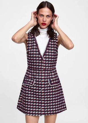 Твидовое платье-жилетка в клетку zara