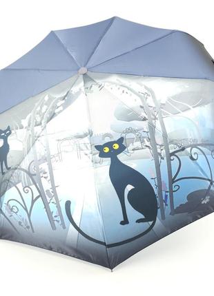 Женский зонт автомат от frei regen на 9 спиц с принтом коты в зимнем дворе системой антиветер