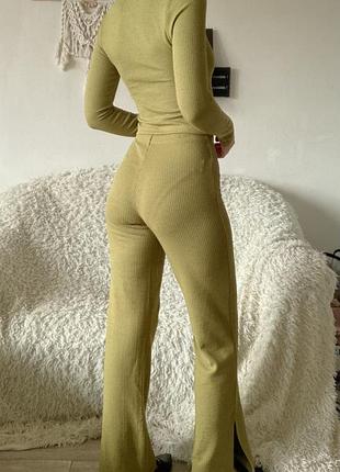 Костюм прогулочный h&m в рубчик лонгслив на молнии рубашка брюки штаны клёш расклешенные п...