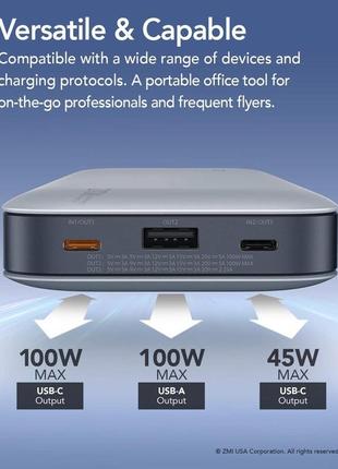 Внешный аккумулятор (павербанк) zmi no. 20 model 25000 mah 210w backup battery 2x type-c + 1x usb type-a7 фото