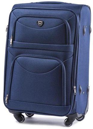 Дешевый чемодан на колесах текстиль синий арт.6802/4 blue (m) wings польща