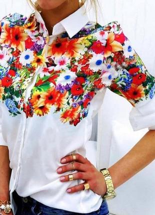 Біла сорочка з квітами5 фото