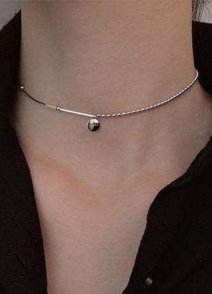 Серебряная женская цепочка/колье/чокер 45 см. с кулоном lucky 🖤🖤🖤, подвеска цепочка из серебра 925 пробы