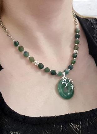 🔺💚⛓️ ексклюзивне кольє  з підвіскою "донат"  моховий агат, зелений авантюрин9 фото