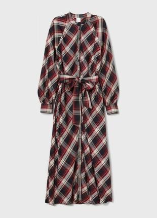 Плаття-сорочка довге жіночне h&m, сукня у клітинку чорне з червоним