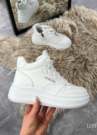 Хайтопы, высокие кроссовки casual, белая, натуральная кожа, деми